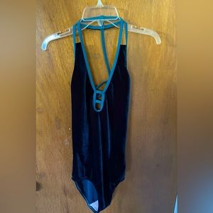 Dark green velvet leotard